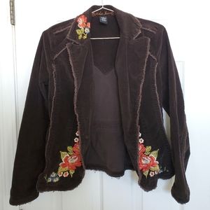 Brown corduroy embroidered jacket Size S floral